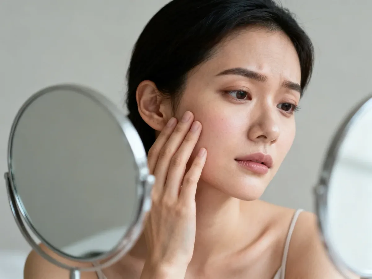 Checking facial skin for irritation after skincare