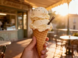 Kawałek fit tiramisu z warstwami biszkoptu i kremu, oprószony kakao, udekorowany malinami i miętą na jasnym talerzu.