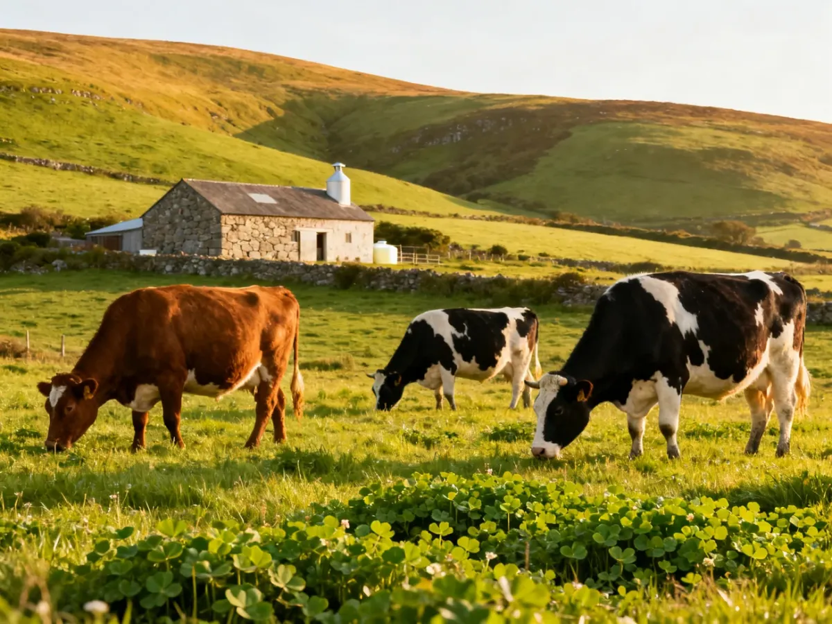 Krowy pasące się na zielonym irlandzkim pastwisku