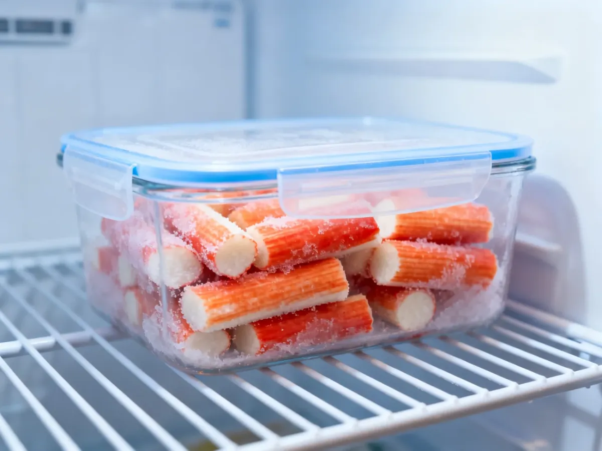 Paluszki surimi rozmrażane powoli w lodówce