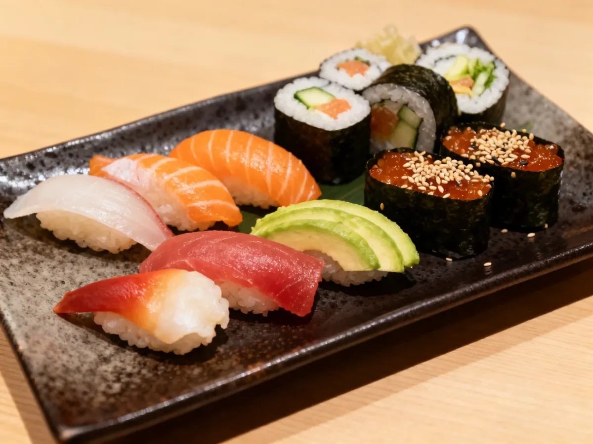 Różnorodny zestaw sushi z nigiri i rolkami maki