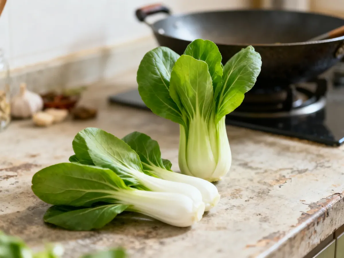 Świeży pak choi przygotowany do szybkiego gotowania