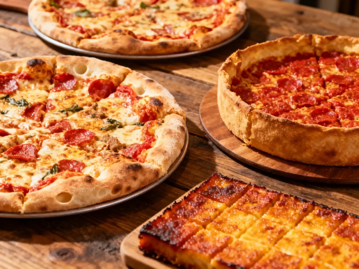 Różne style pizzy: neapolitańska, rzymska, deep dish i Detroit